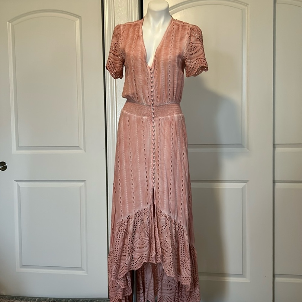 Young Fabulous & Broke Dusty Rose High-Low Lace Maxi Dress